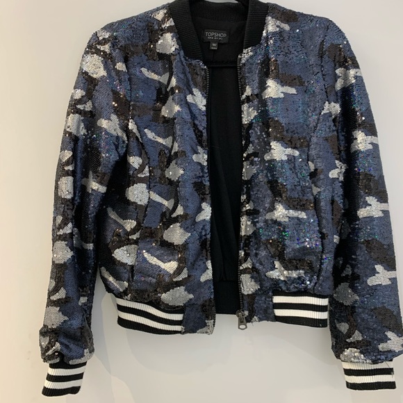 Blue camo bomber jacket with sequins - Picture 2 of 4